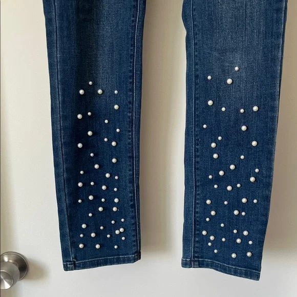 Karl Lagerfeld Dark Blue Skinny Jeans with Pearl Studs - Picture 3 of 6